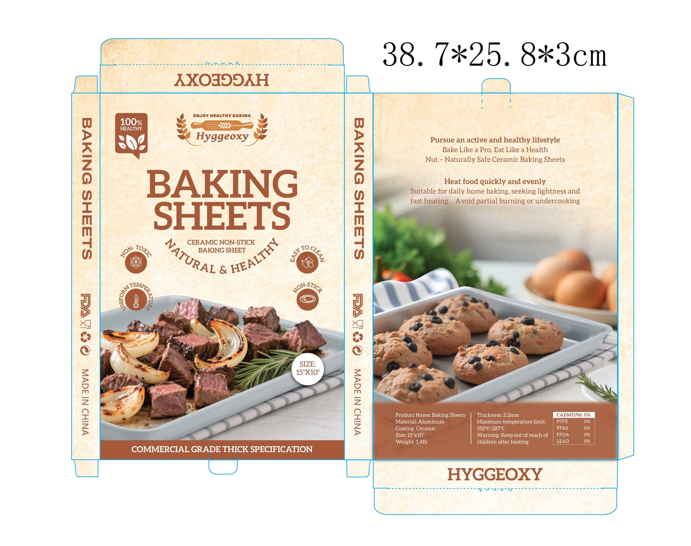 Hyggeoxy rigid carton flat dieline file showing fold lines, glue flaps, and panel layout
